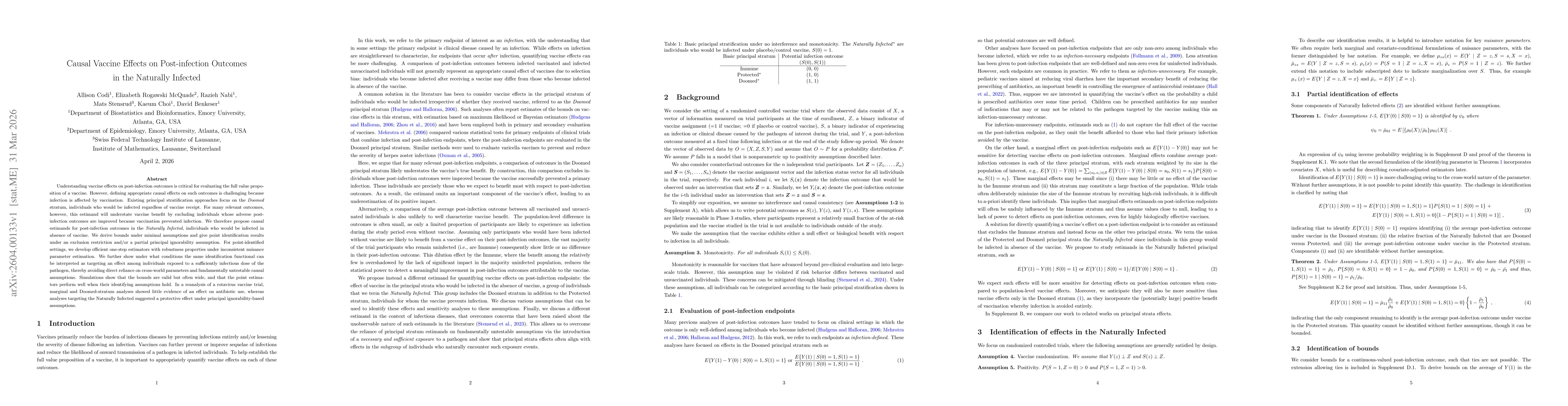 Thumbnail for Causal Vaccine Effects on Post-infection Outcomes in the Naturally Infected