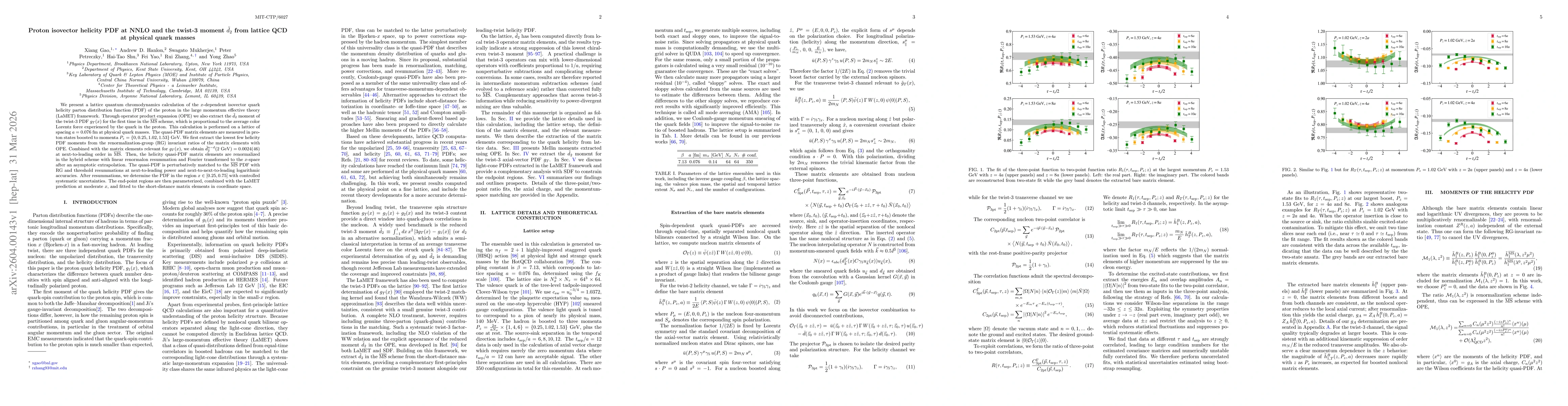 Thumbnail for Proton isovector helicity PDF at NNLO and the twist-3 moment $\tilde{d}_2$ from lattice QCD at physical quark masses