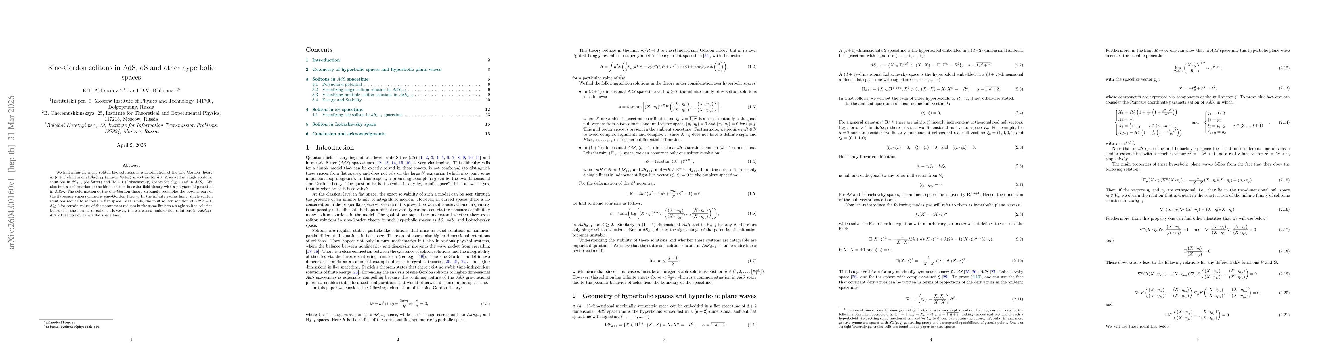 Thumbnail for Sine-Gordon solitons in AdS, dS and other hyperbolic spaces