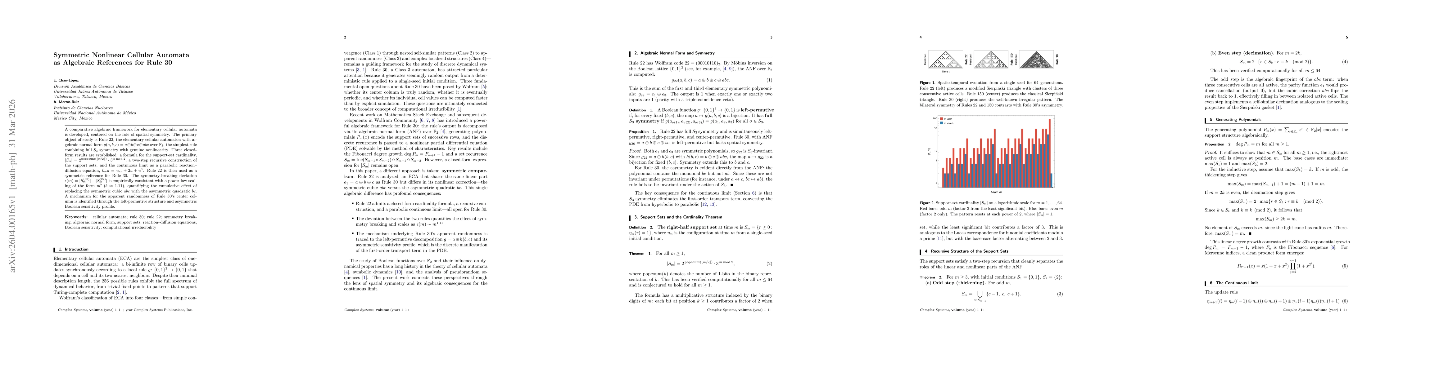 Thumbnail for Symmetric Nonlinear Cellular Automata as Algebraic References for Rule~30