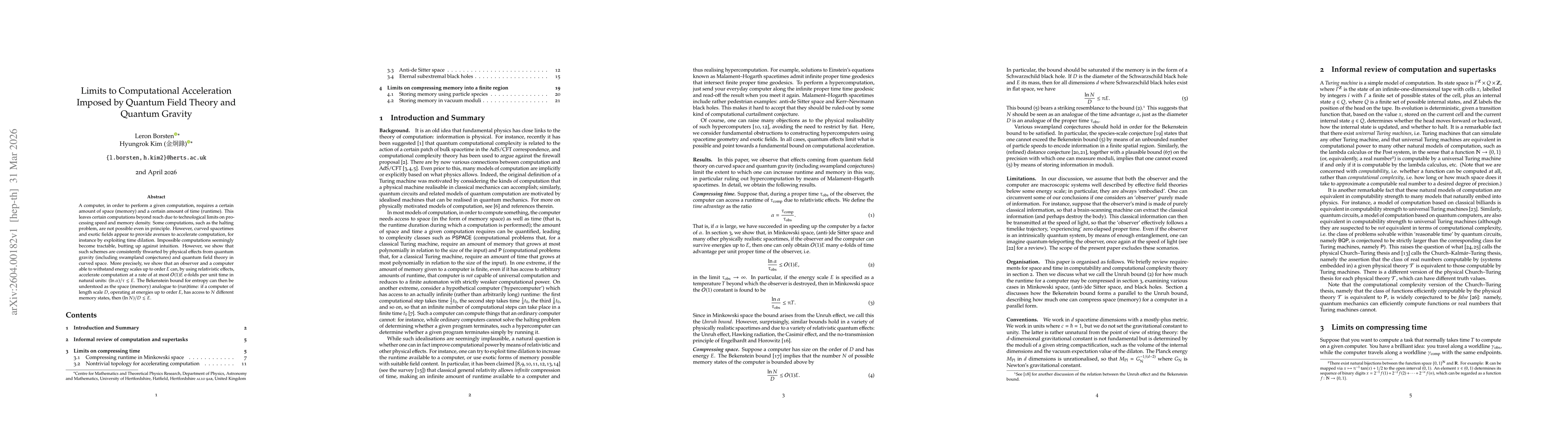 Thumbnail for Limits to Computational Acceleration Imposed by Quantum Field Theory and Quantum Gravity