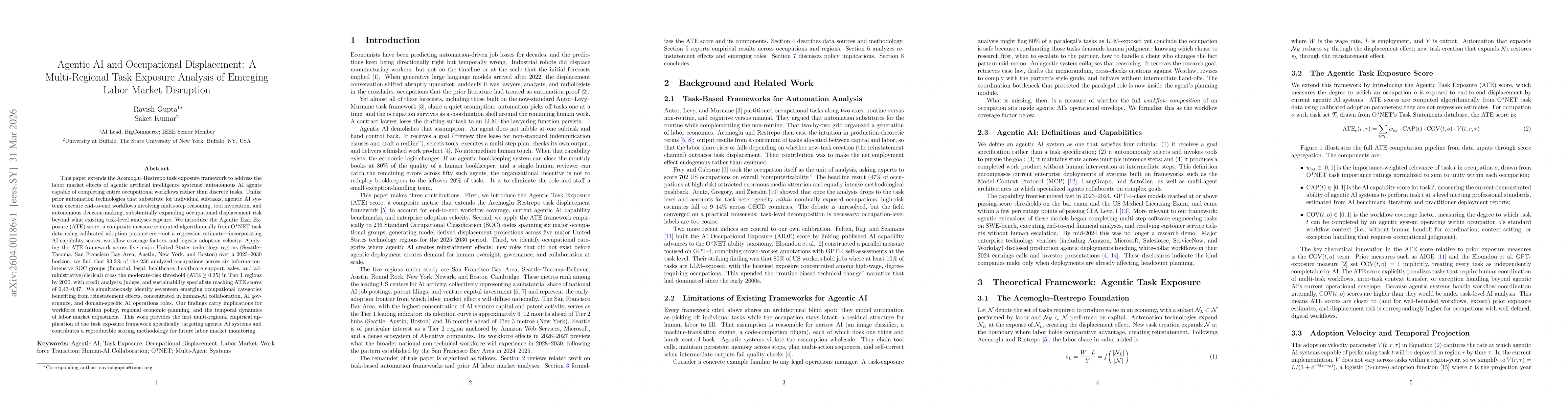 Thumbnail for Agentic AI and Occupational Displacement: A Multi-Regional Task Exposure Analysis of Emerging Labor Market Disruption