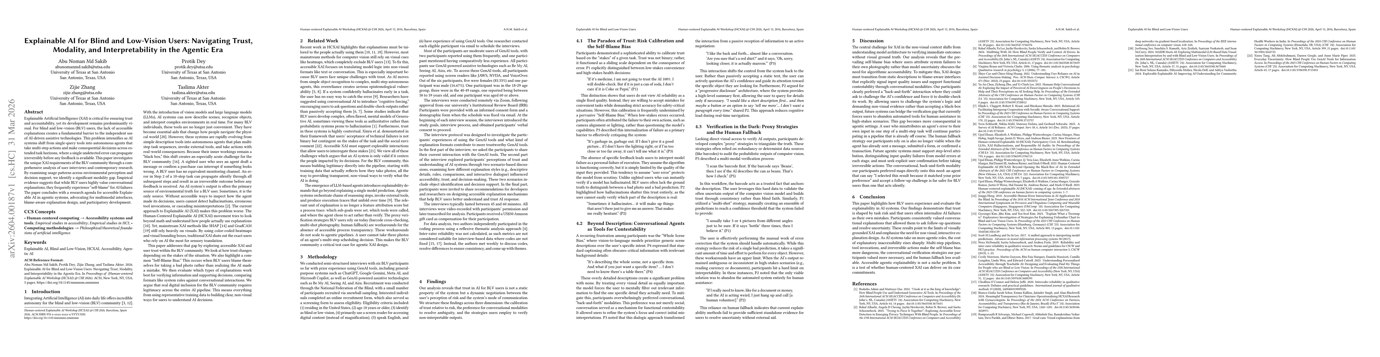 Thumbnail for Explainable AI for Blind and Low-Vision Users: Navigating Trust, Modality, and Interpretability in the Agentic Era