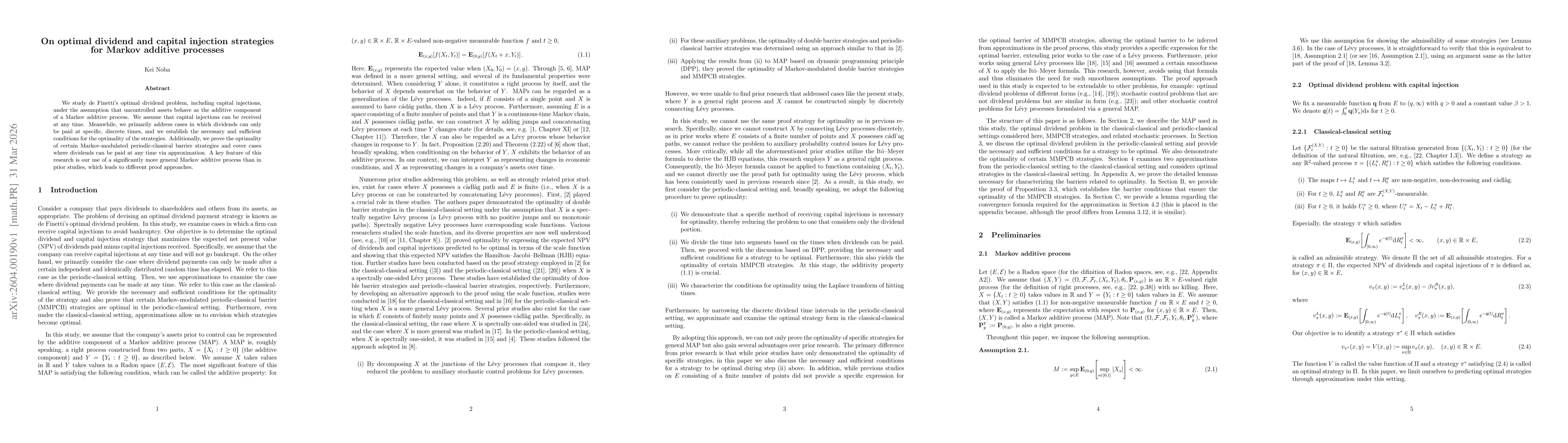 Thumbnail for On optimal dividend and capital injection strategies for Markov additive processes