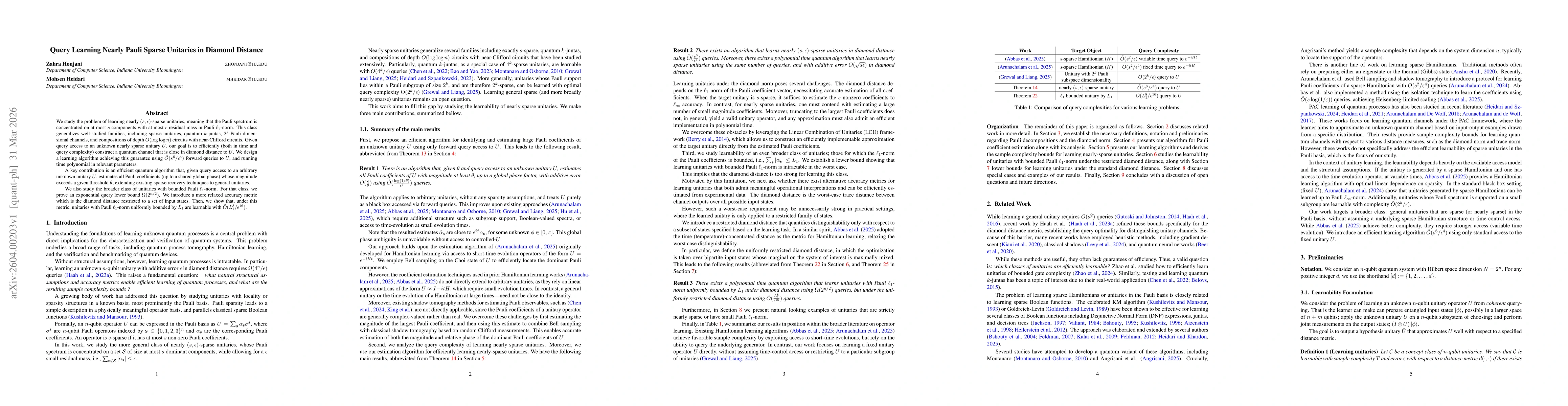 Thumbnail for Query Learning Nearly Pauli Sparse Unitaries in Diamond Distance