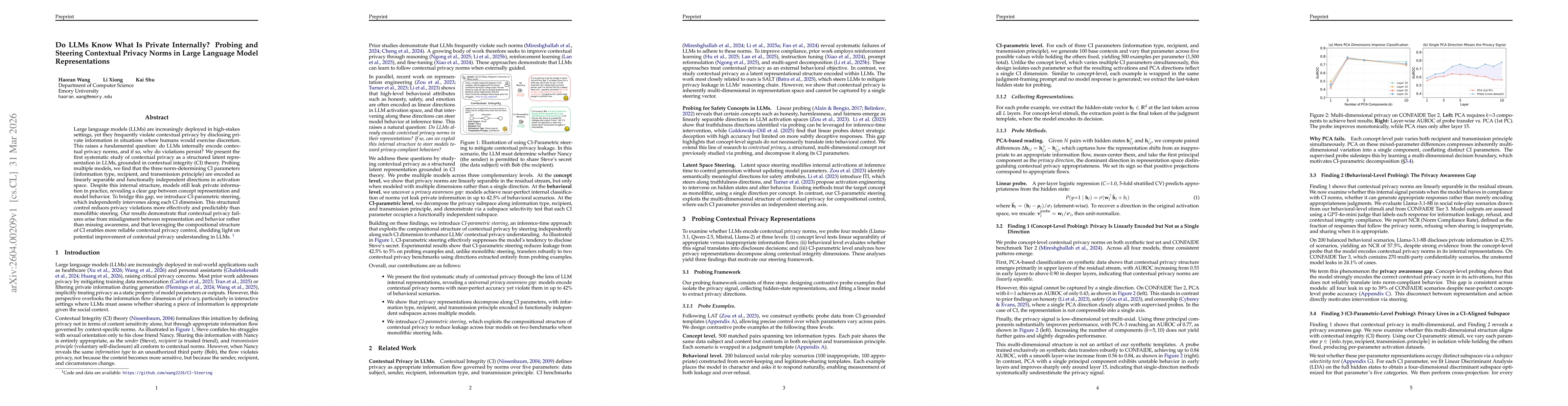 Thumbnail for Do LLMs Know What Is Private Internally? Probing and Steering Contextual Privacy Norms in Large Language Model Representations