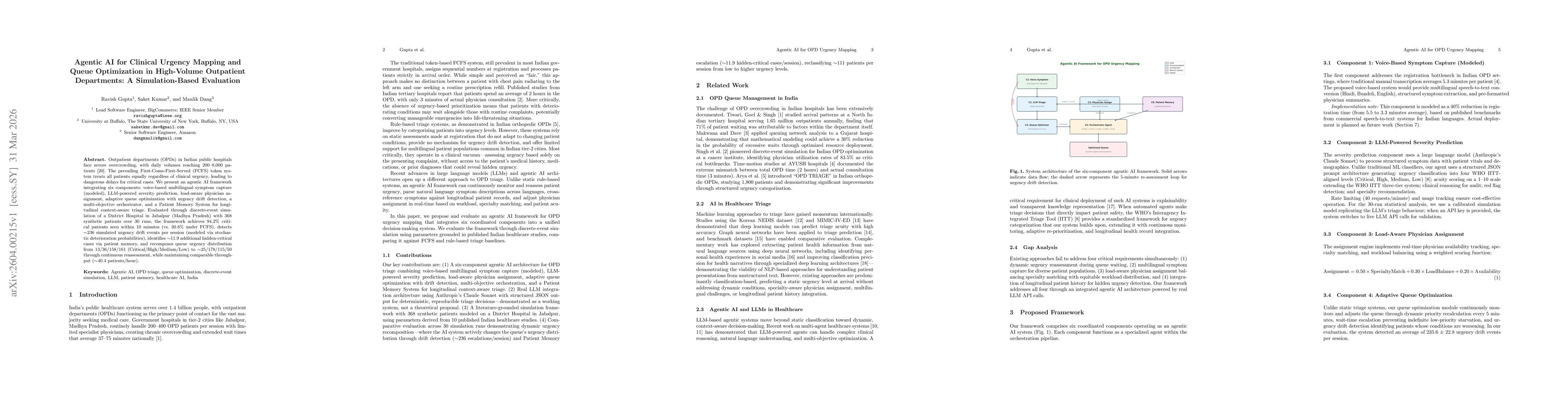 Thumbnail for Agentic AI for Clinical Urgency Mapping and Queue Optimization in High-Volume Outpatient Departments: A Simulation-Based Evaluation