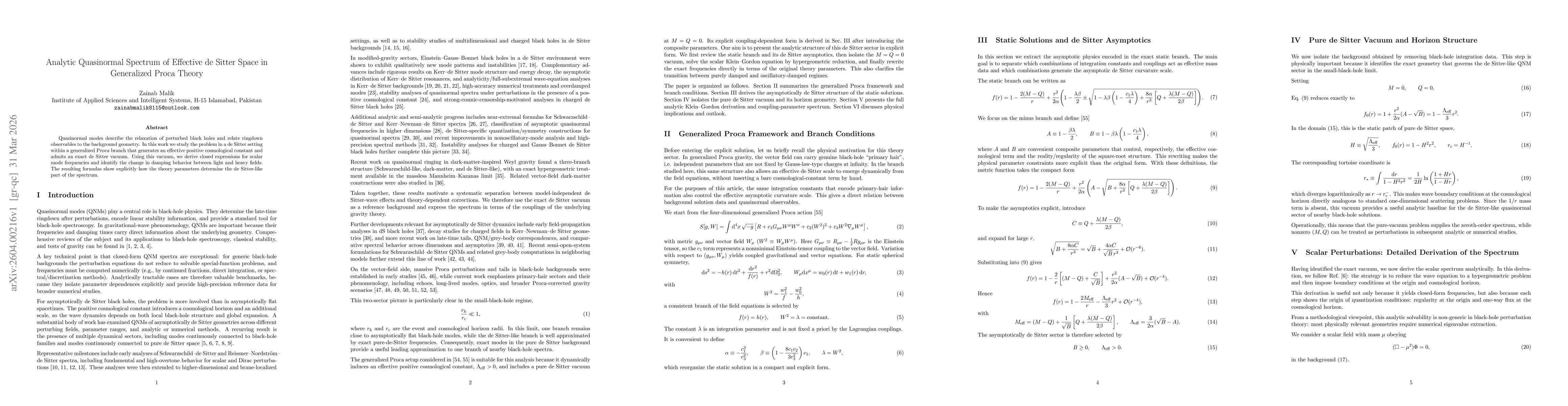 Thumbnail for Analytic Quasinormal Spectrum of Effective de Sitter Space in Generalized Proca Theory