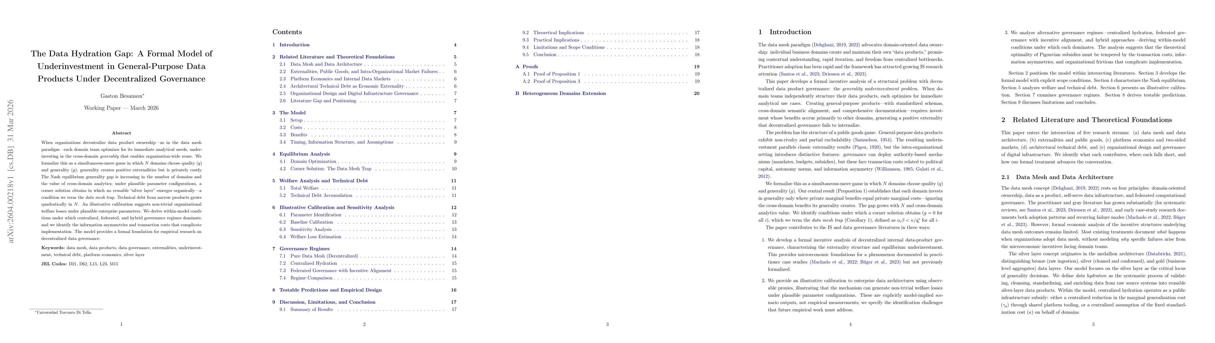 Thumbnail for The Data Hydration Gap: A Formal Model of Underinvestment in General-Purpose Data Products Under Decentralized Governance
