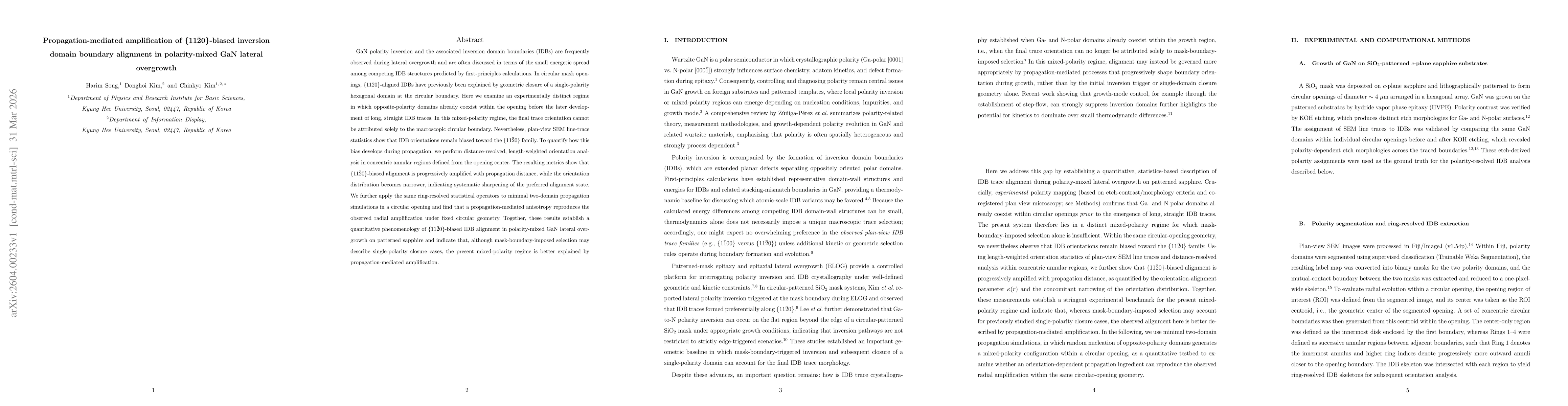 Thumbnail for Propagation-mediated amplification of \{11\={2}0\}-biased inversion domain boundary alignment in polarity-mixed GaN lateral overgrowth