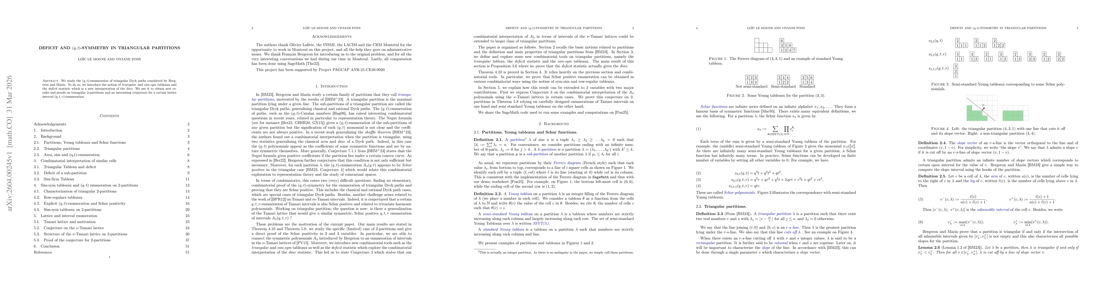 Thumbnail for Deficit and $(q,t)$-symmetry in triangular partitions