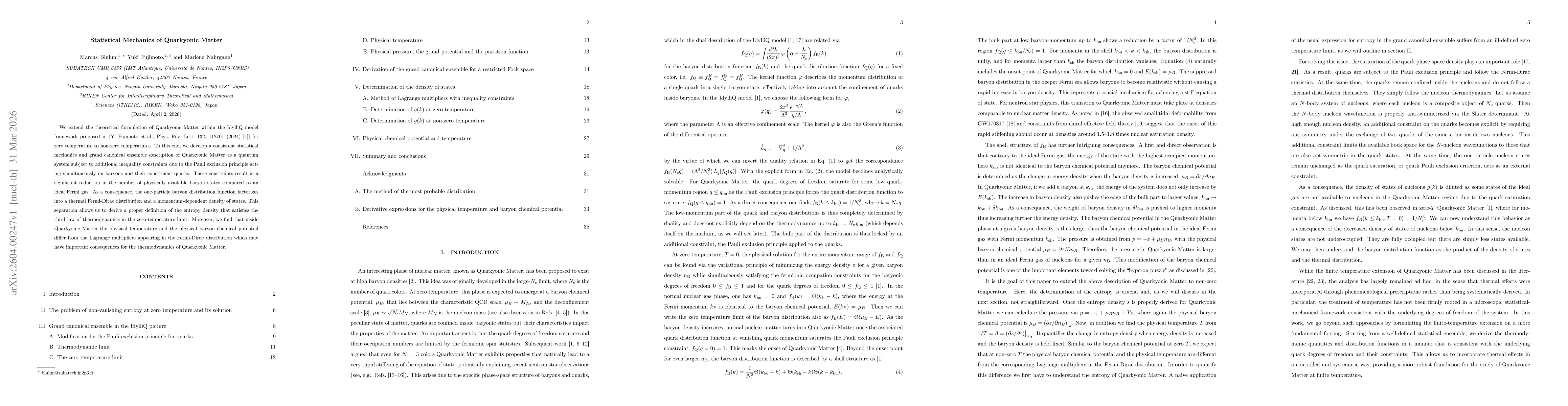 Thumbnail for Statistical Mechanics of Quarkyonic Matter