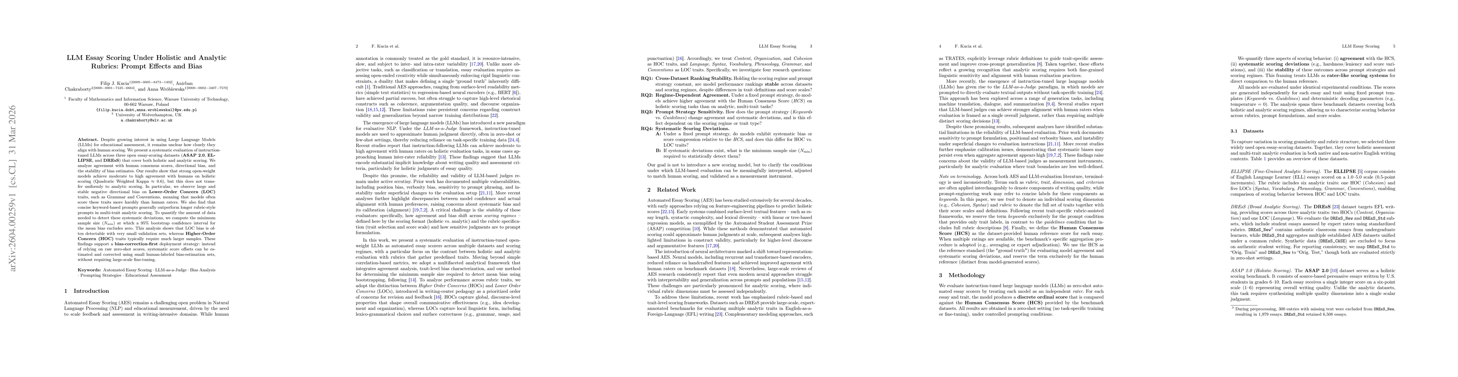 Thumbnail for LLM Essay Scoring Under Holistic and Analytic Rubrics: Prompt Effects and Bias