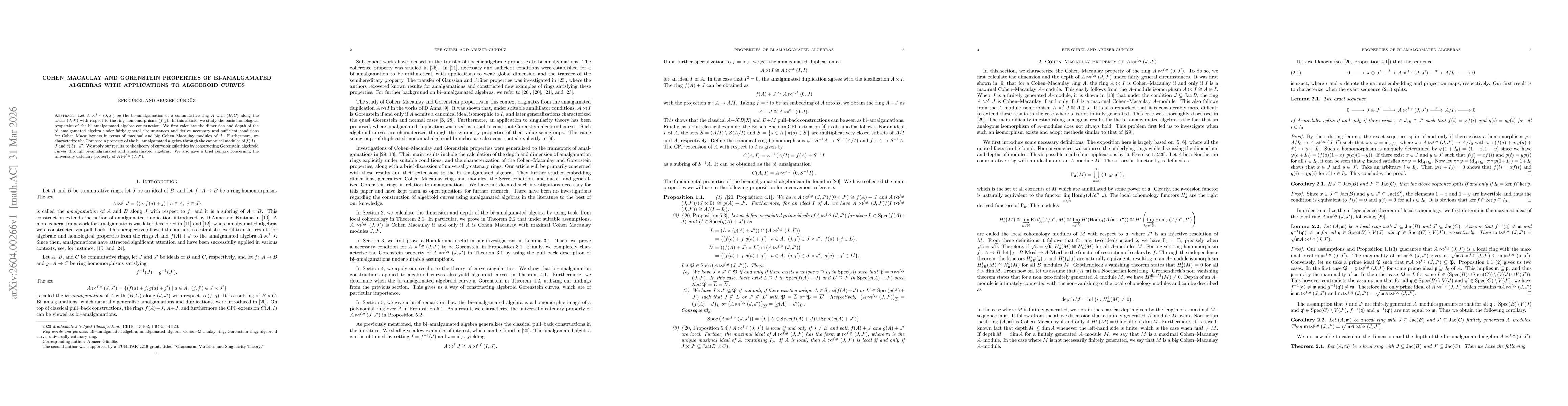 Thumbnail for Cohen-Macaulay and Gorenstein Properties of Bi-Amalgamated Algebras with Applications to Algebroid Curves
