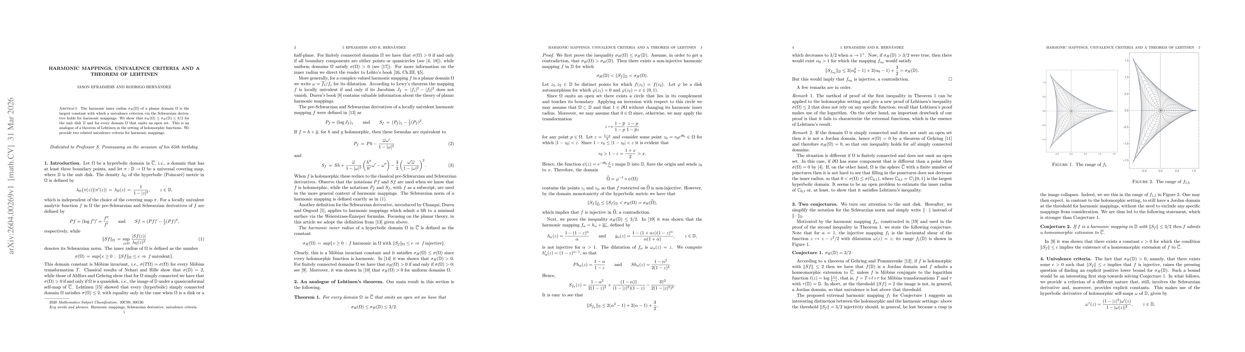Thumbnail for Harmonic mappings, univalence criteria and a theorem of Lehtinen