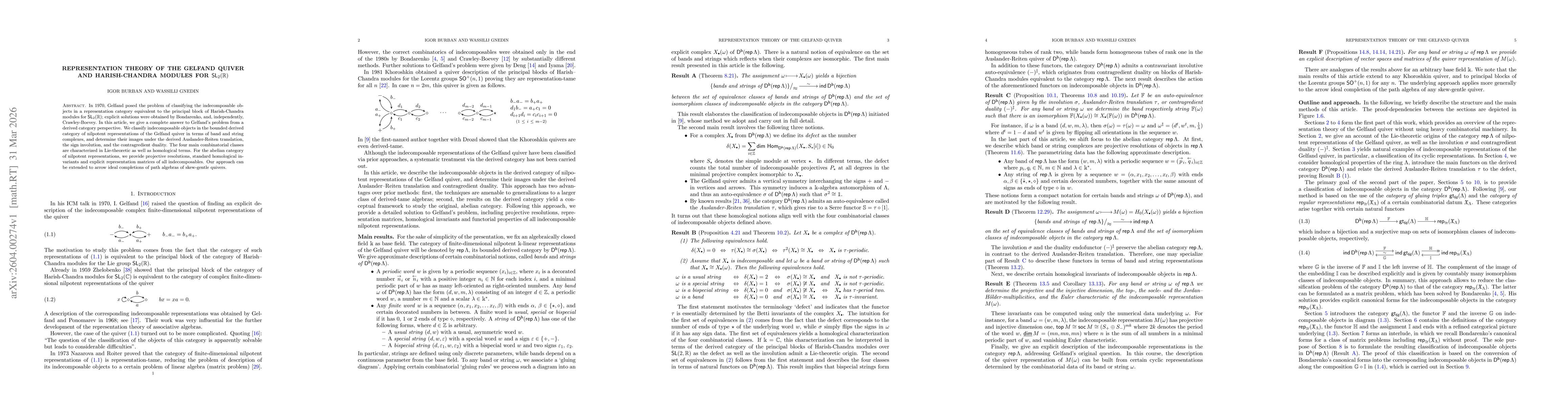 Thumbnail for Representation theory of the Gelfand quiver and Harish-Chandra modules for $\mathsf{SL}_2(\mathbb{R})$