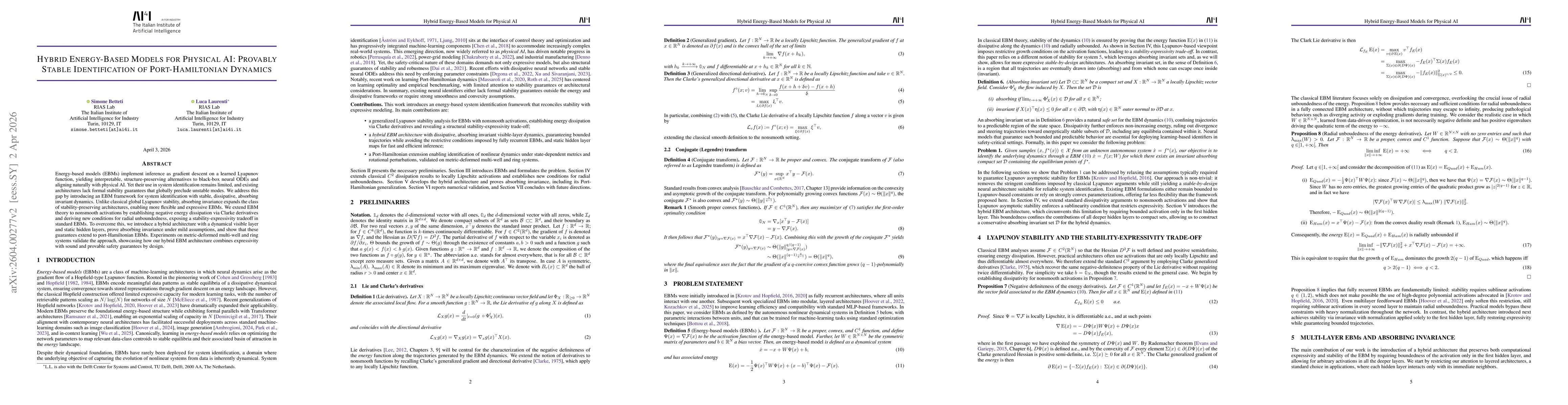 Thumbnail for Hybrid Energy-Based Models for Physical AI: Provably Stable Identification of Port-Hamiltonian Dynamics