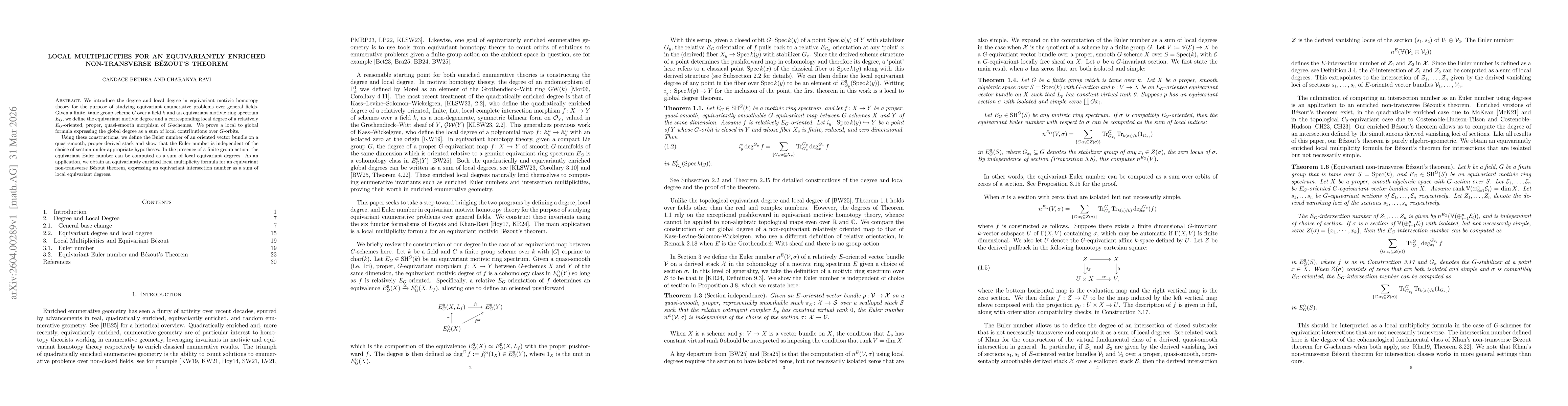 Thumbnail for Local multiplicities for an equivariantly enriched non-transverse Bézout's theorem