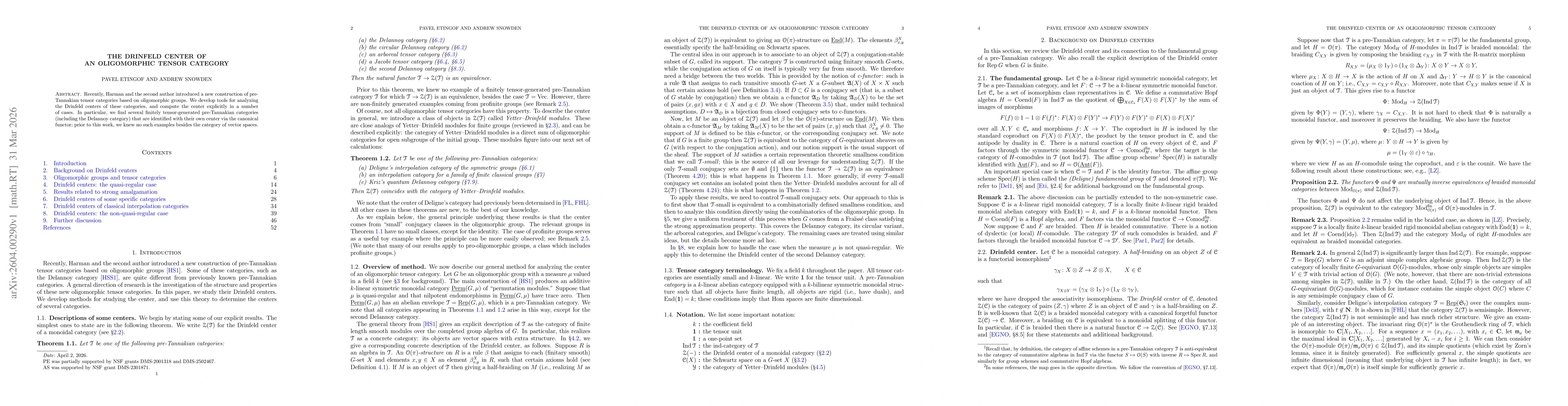 Thumbnail for The Drinfeld center of an oligomorphic tensor category