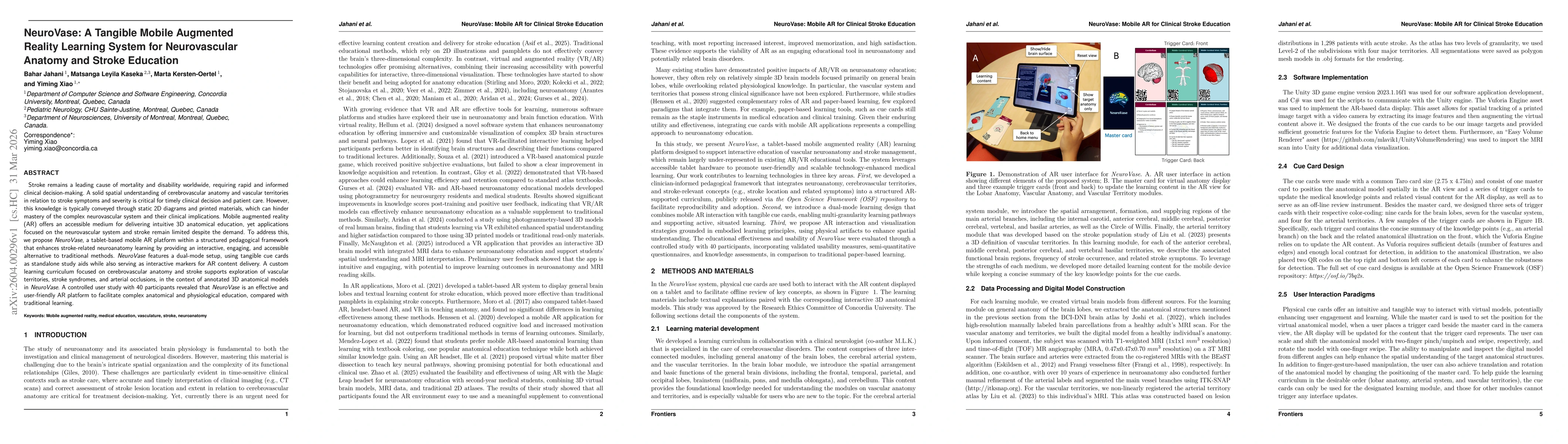 Thumbnail for NeuroVase: A Tangible Mobile Augmented Reality Learning System for Neurovascular Anatomy and Stroke Education