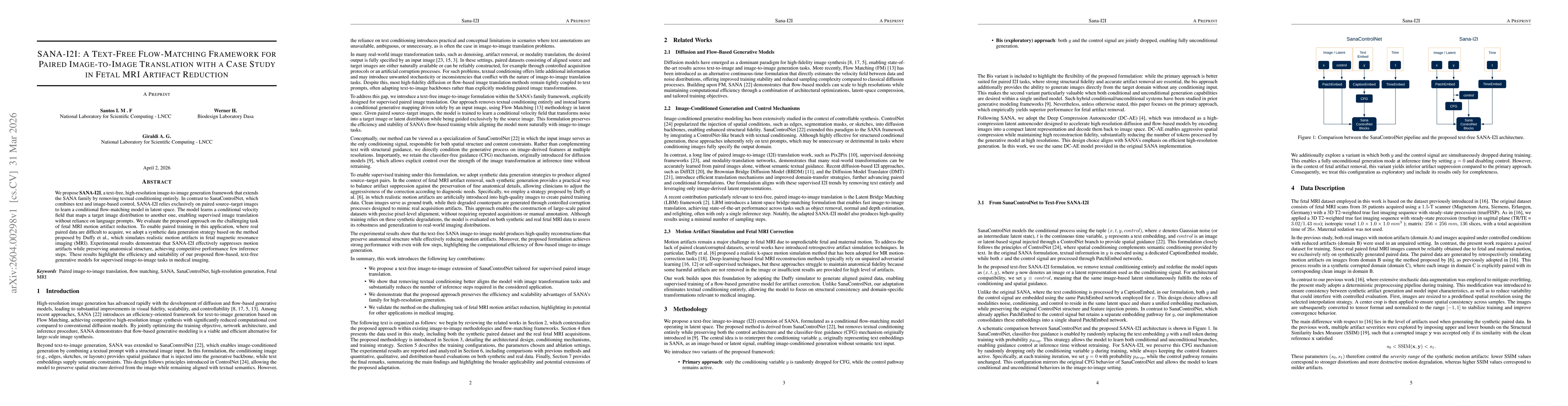 Thumbnail for SANA I2I: A Text Free Flow Matching Framework for Paired Image to Image Translation with a Case Study in Fetal MRI Artifact Reduction