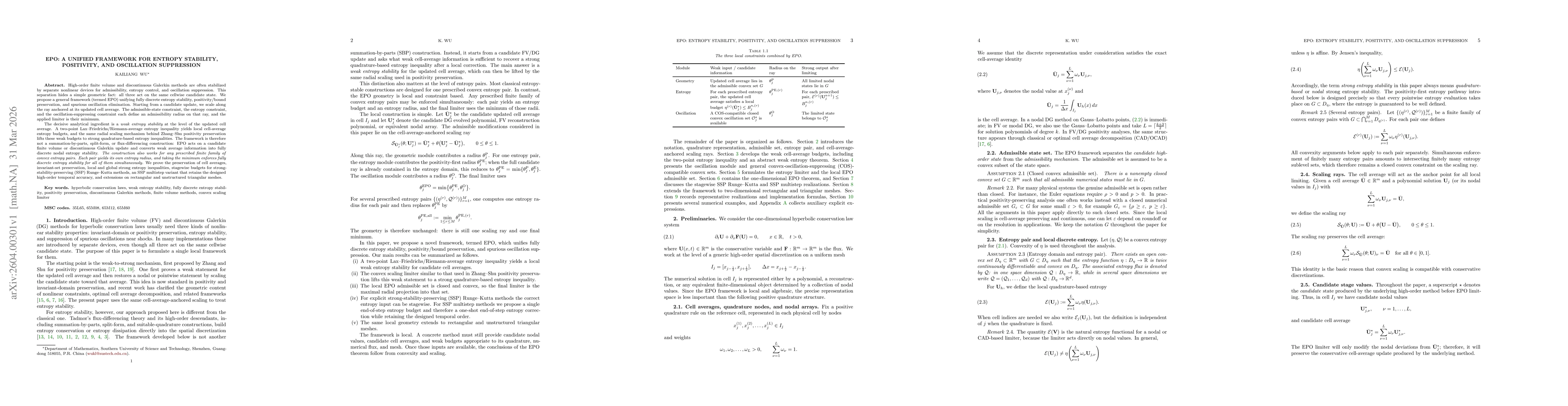 Thumbnail for EPO: A Unified Framework for Entropy Stability, Positivity, and Oscillation Suppression