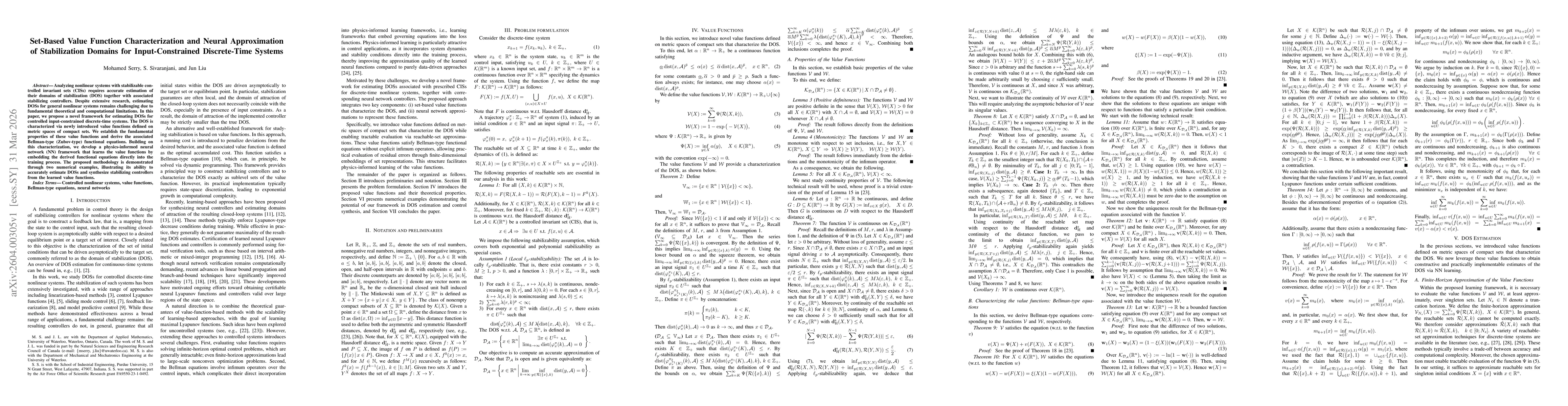 Thumbnail for Set-Based Value Function Characterization and Neural Approximation of Stabilization Domains for Input-Constrained Discrete-Time Systems