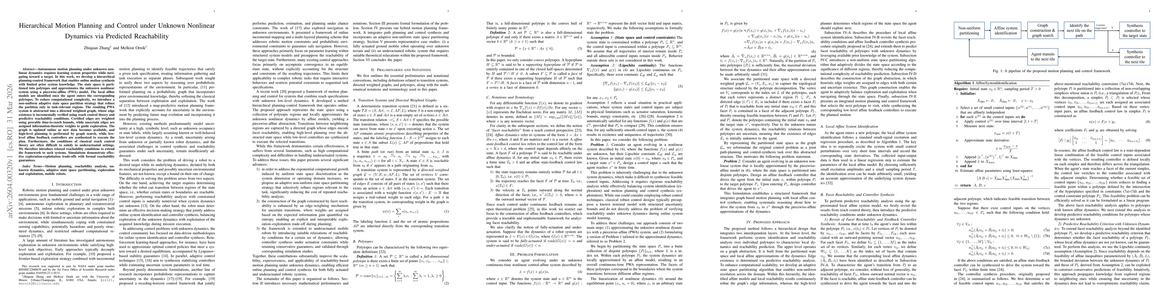 Thumbnail for Hierarchical Motion Planning and Control under Unknown Nonlinear Dynamics via Predicted Reachability