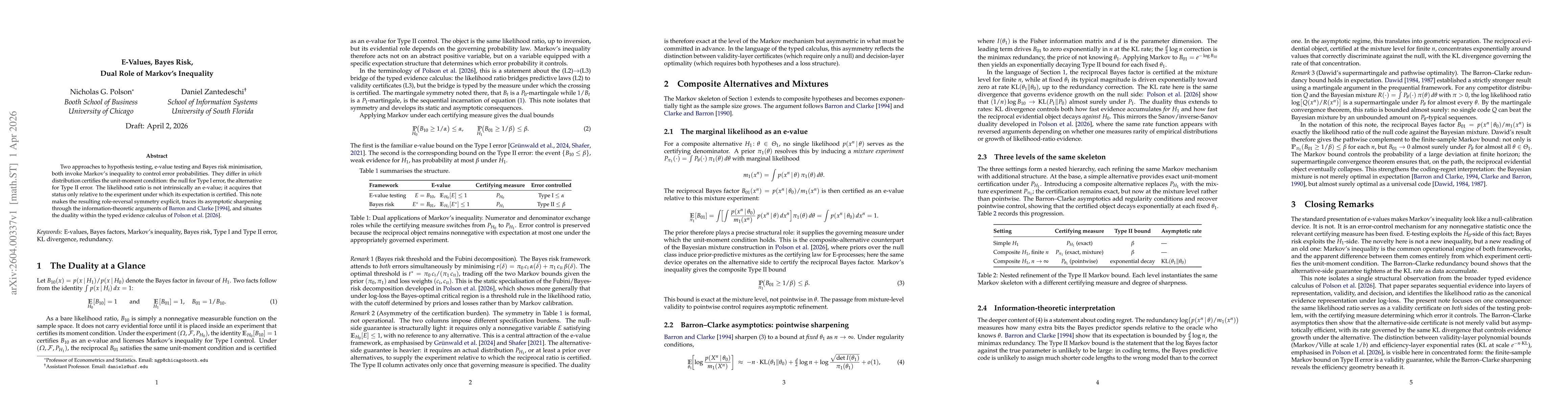 Thumbnail for E-Values, Bayes Risk, Dual Role of Markov's Inequality