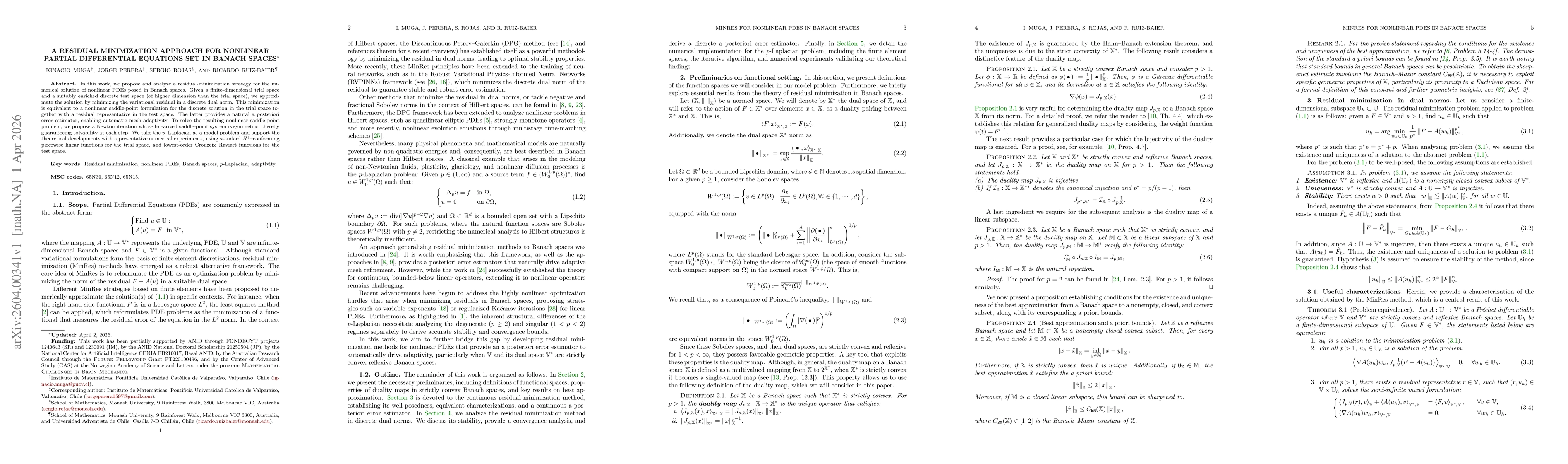 Thumbnail for A Residual Minimization approach for Nonlinear Partial Differential Equations set in Banach spaces