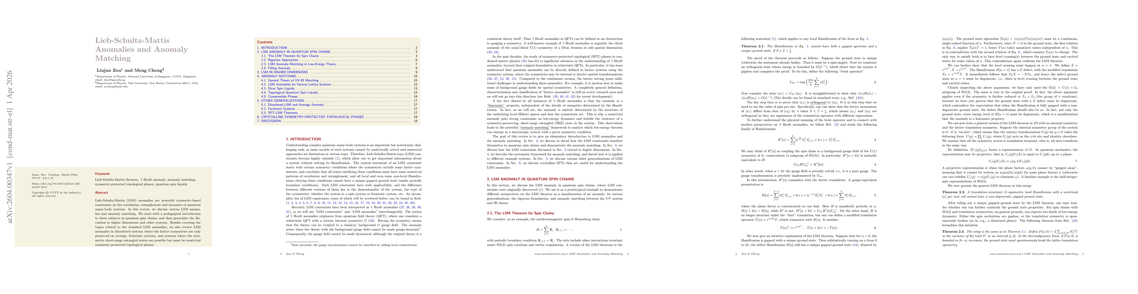 Thumbnail for Lieb-Schultz-Mattis Anomalies and Anomaly Matching