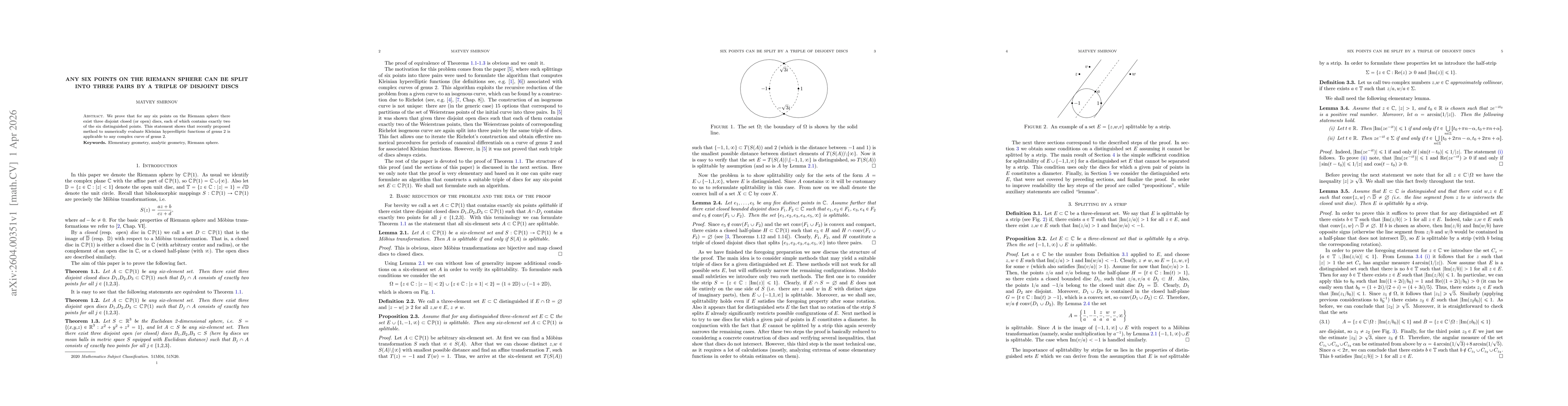 Thumbnail for Any six points on the Riemann sphere can be split into three pairs by a triple of disjoint discs