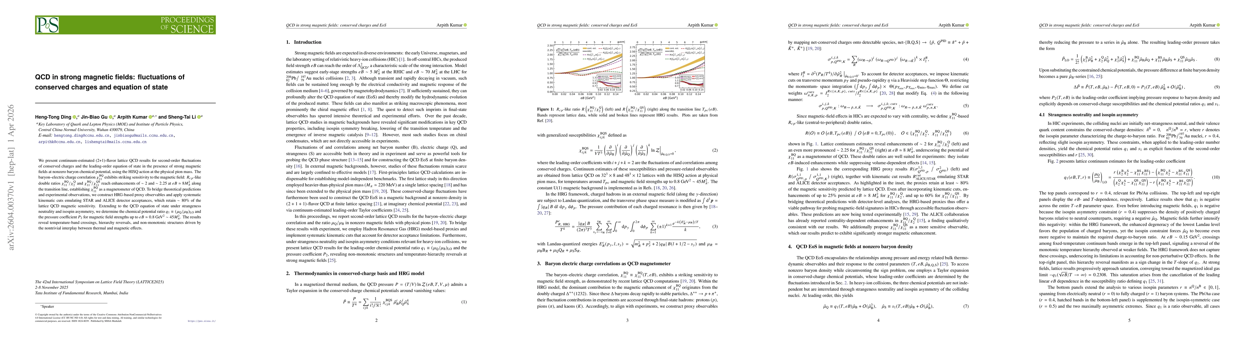 Thumbnail for QCD in strong magnetic fields: fluctuations of conserved charges and equation of state