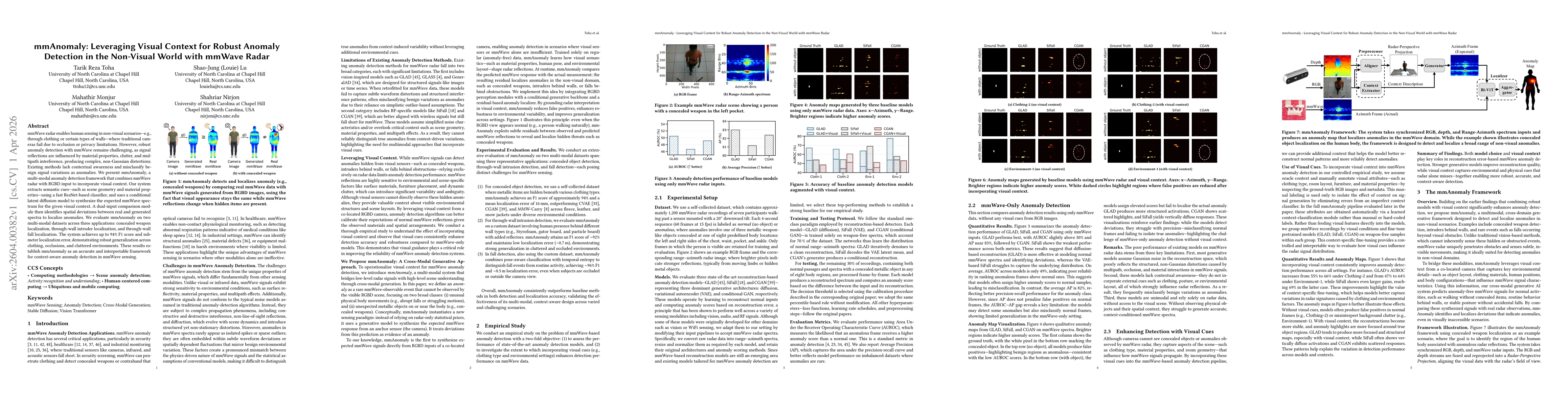 Thumbnail for mmAnomaly: Leveraging Visual Context for Robust Anomaly Detection in the Non-Visual World with mmWave Radar