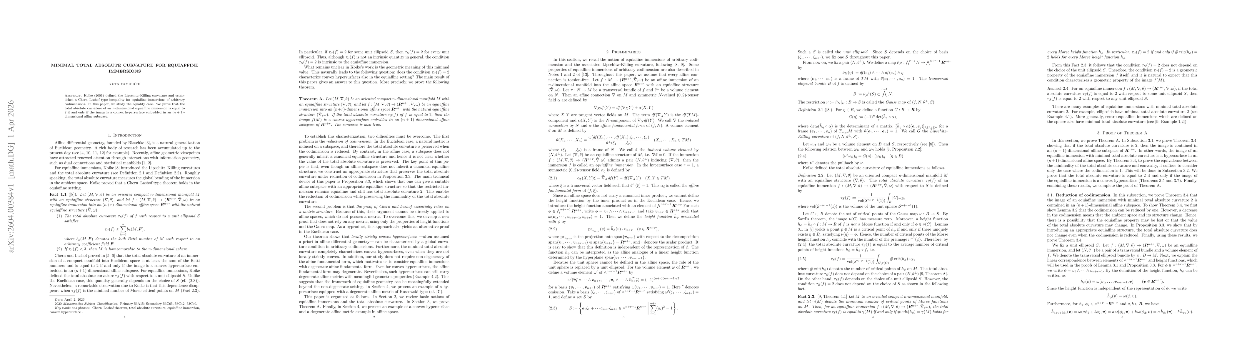 Thumbnail for Minimal total absolute curvature for equiaffine immersions