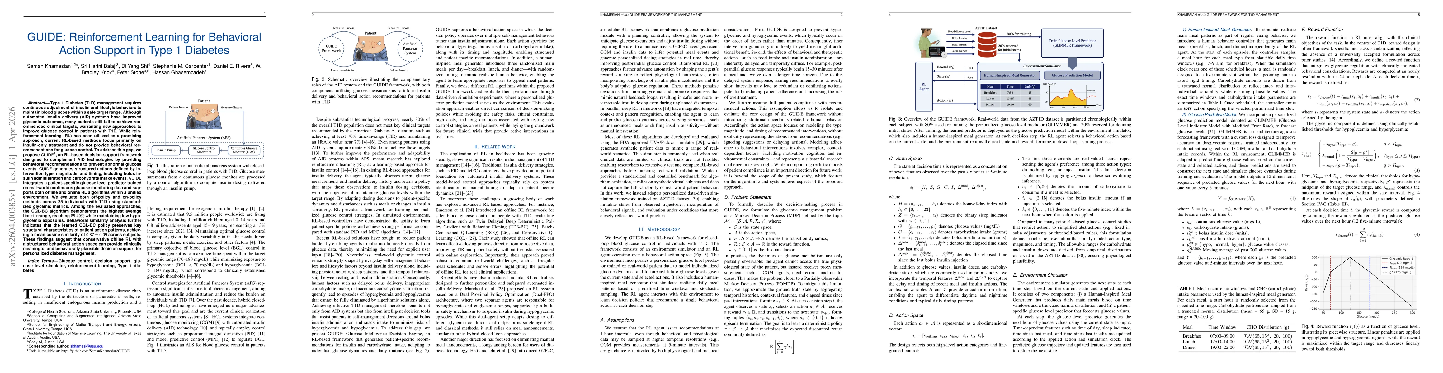 Thumbnail for GUIDE: Reinforcement Learning for Behavioral Action Support in Type 1 Diabetes