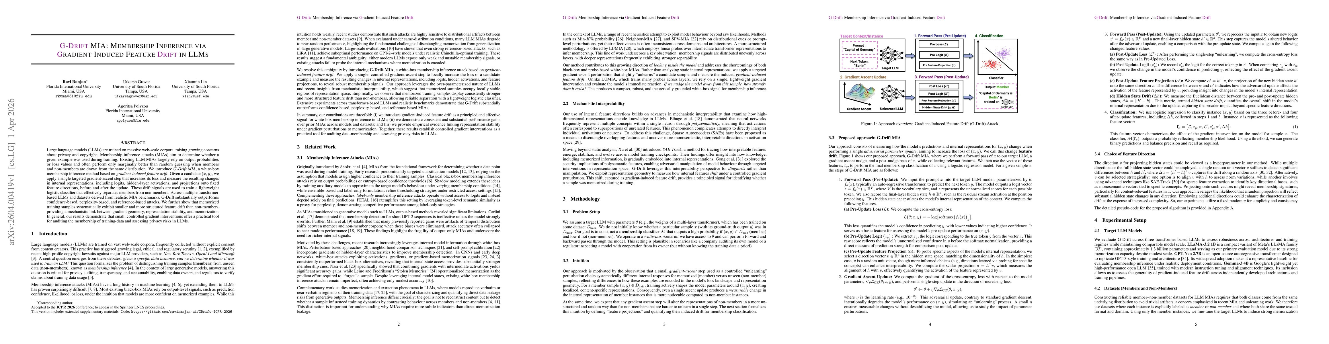 Thumbnail for G-Drift MIA: Membership Inference via Gradient-Induced Feature Drift in LLMs