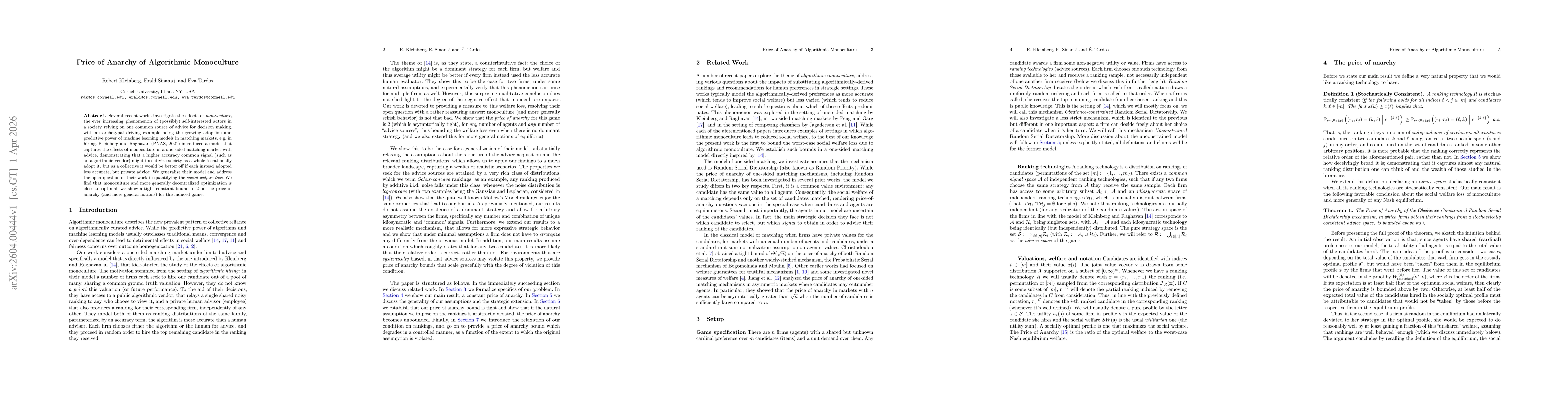 Thumbnail for Price of Anarchy of Algorithmic Monoculture