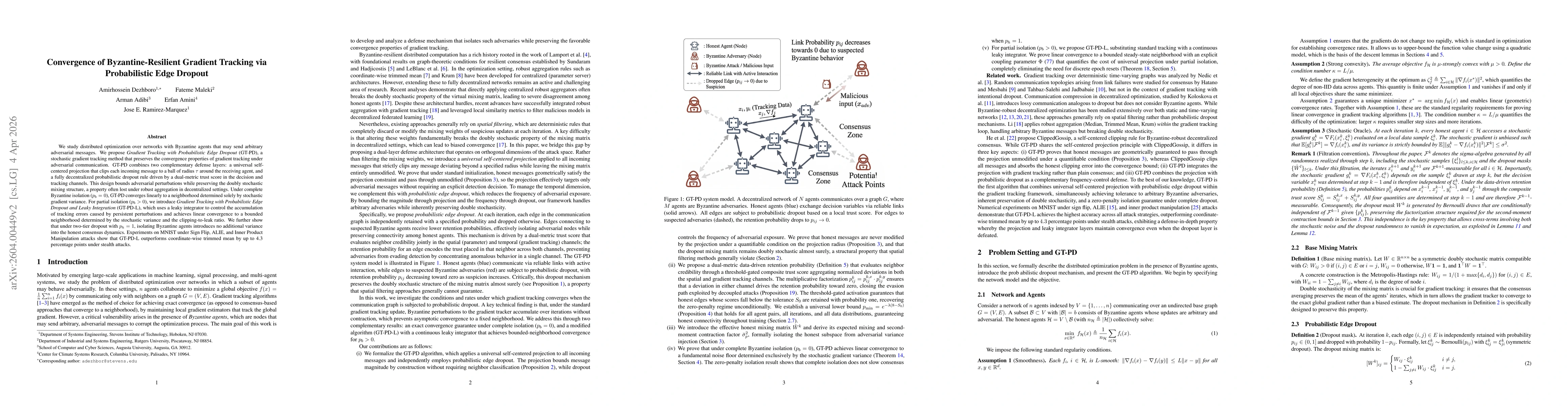 Thumbnail for Convergence of Byzantine-Resilient Gradient Tracking via Probabilistic Edge Dropout