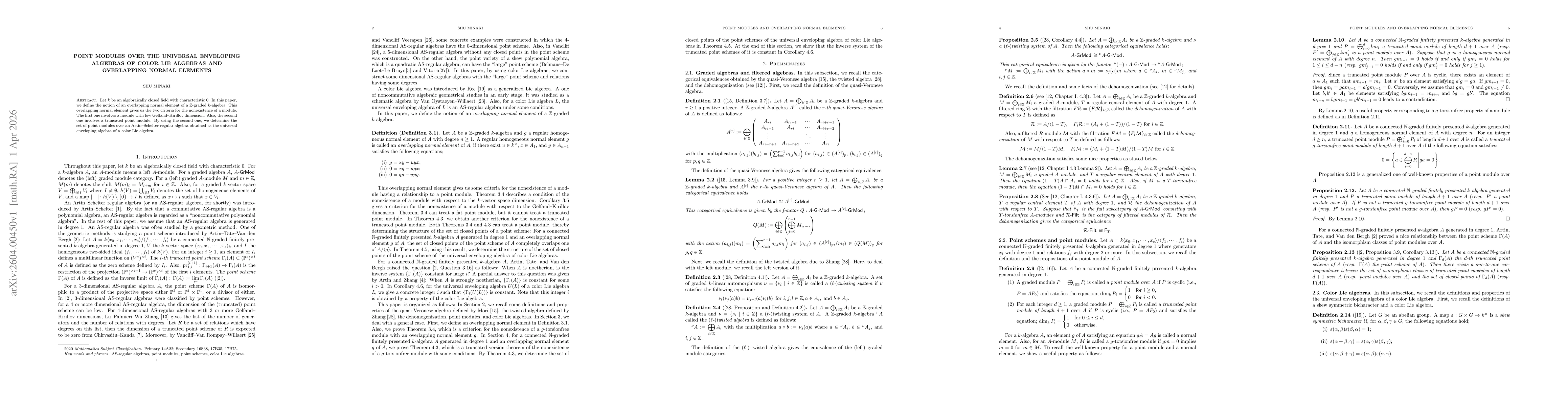 Thumbnail for Point modules over the universal enveloping algebras of color Lie algebras and overlapping normal elements