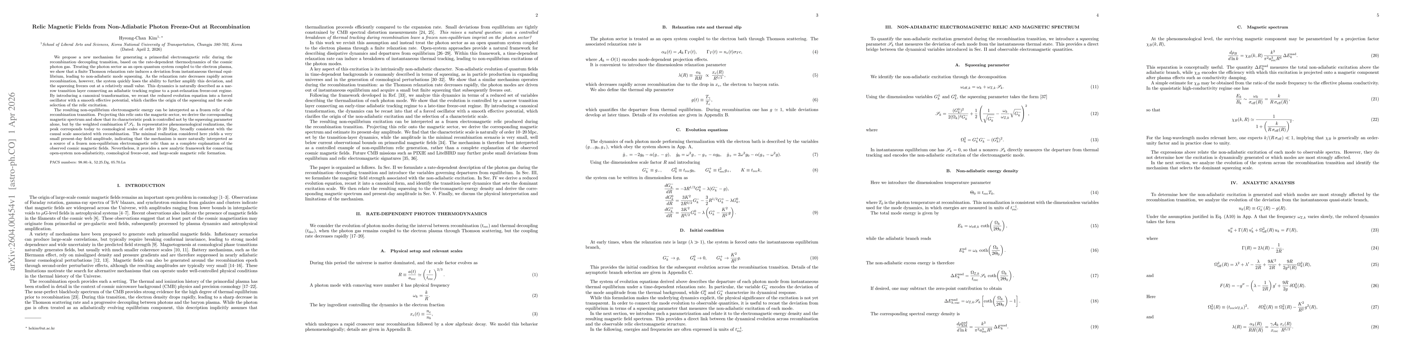 Thumbnail for Relic Magnetic Fields from Non-Adiabatic Photon Freeze-Out at Recombination