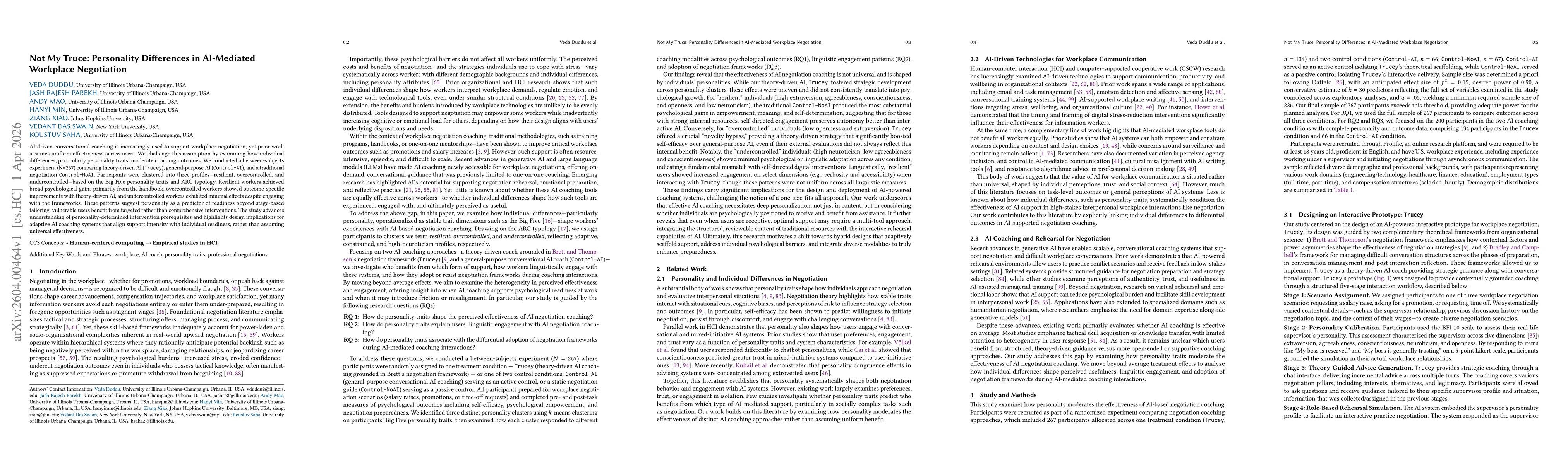 Thumbnail for Not My Truce: Personality Differences in AI-Mediated Workplace Negotiation