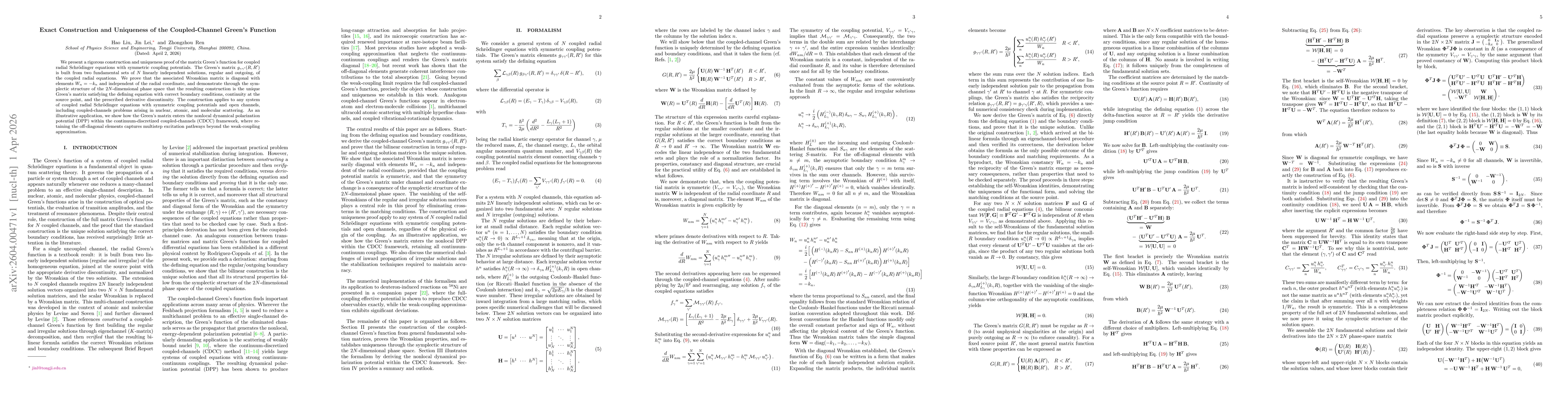Thumbnail for Exact Construction and Uniqueness of the Coupled-Channel Green's Function