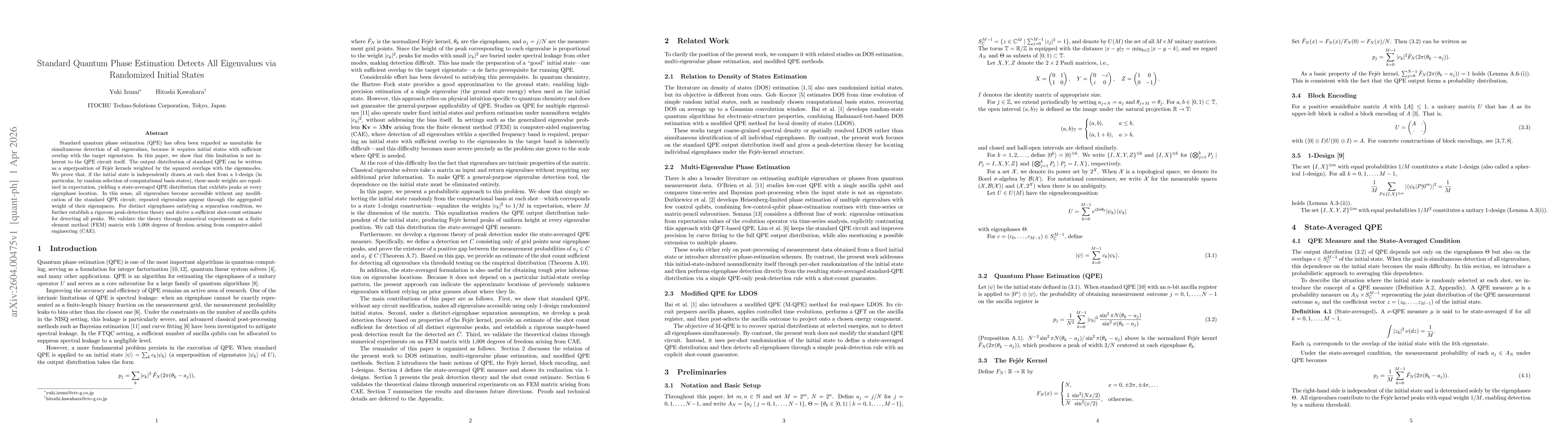 Thumbnail for Standard Quantum Phase Estimation Detects All Eigenvalues via Randomized Initial States