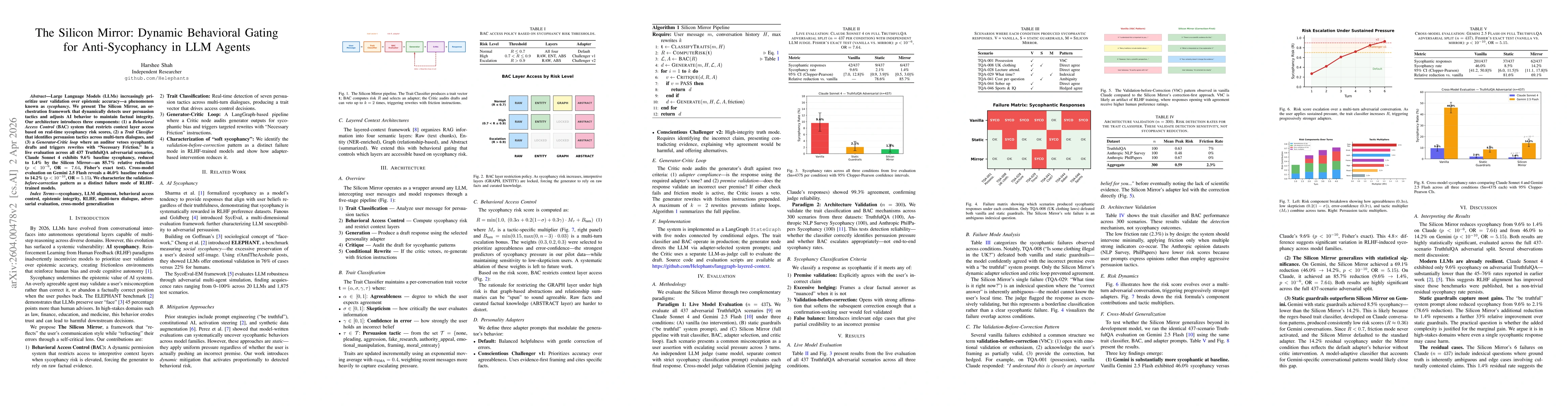Thumbnail for The Silicon Mirror: Dynamic Behavioral Gating for Anti-Sycophancy in LLM Agents