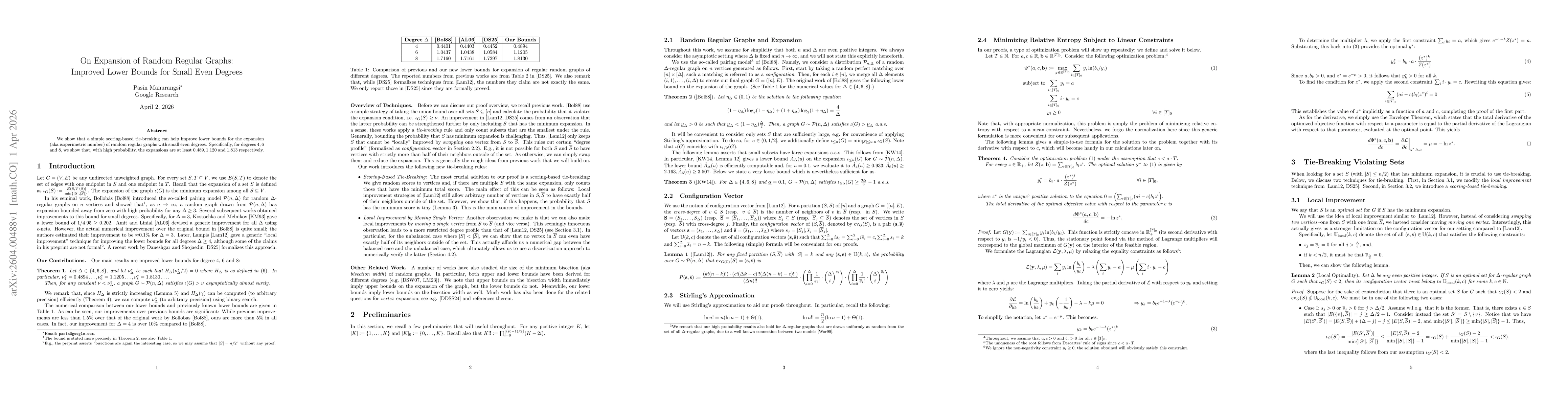 Thumbnail for On Expansion of Random Regular Graphs: Improved Lower Bounds for Small Even Degrees