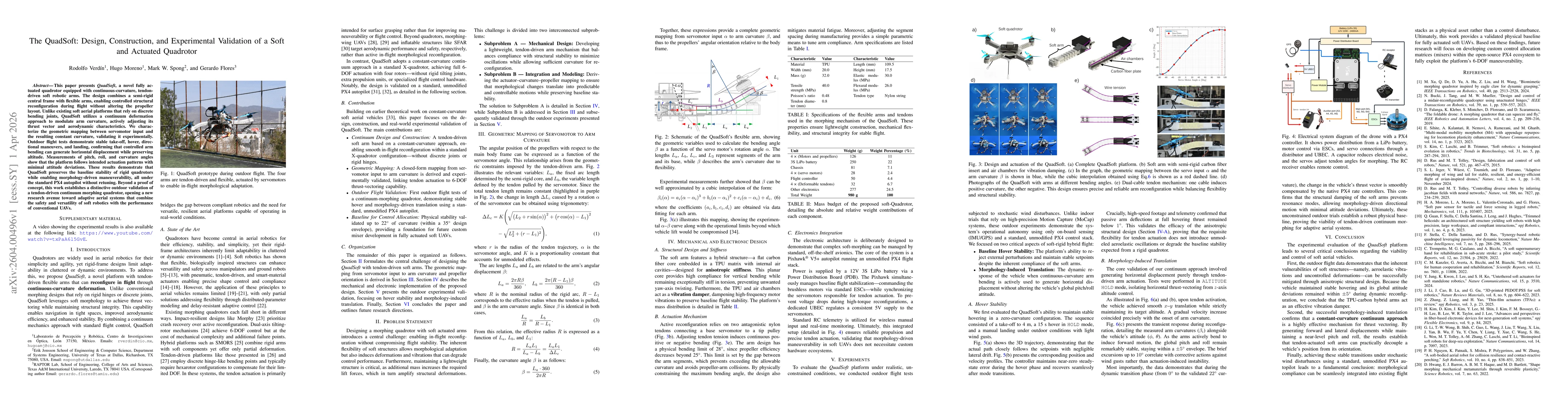 Thumbnail for The QuadSoft: Design, Construction, and Experimental Validation of a Soft and Actuated Quadrotor