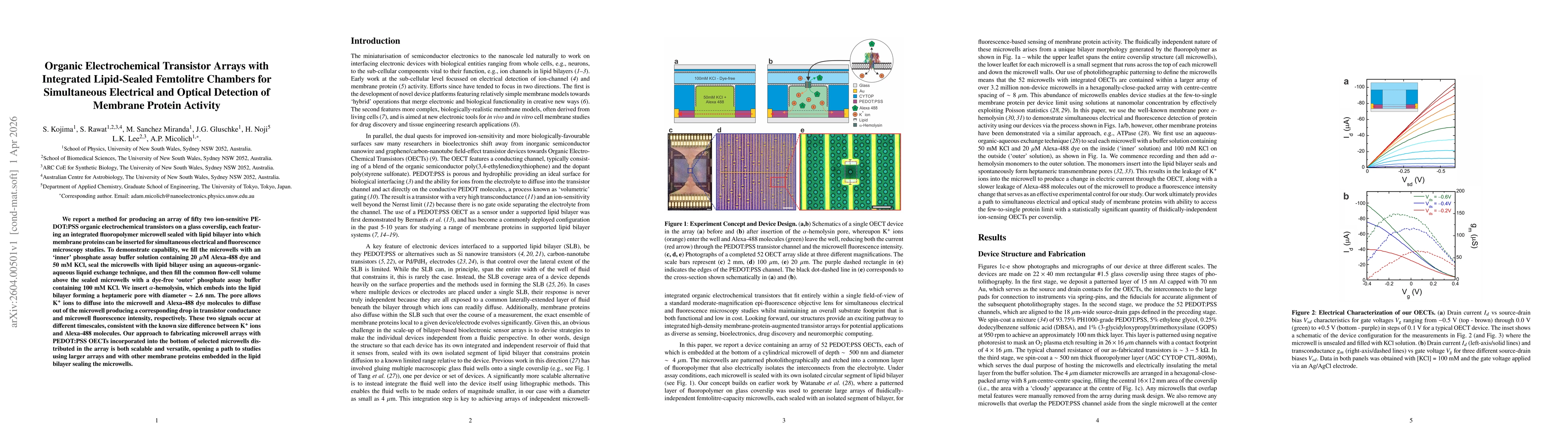 Thumbnail for Organic Electrochemical Transistor Arrays with Integrated Lipid-Sealed Femtolitre Chambers for Simultaneous Electrical and Optical Detection of Membrane Protein Activity