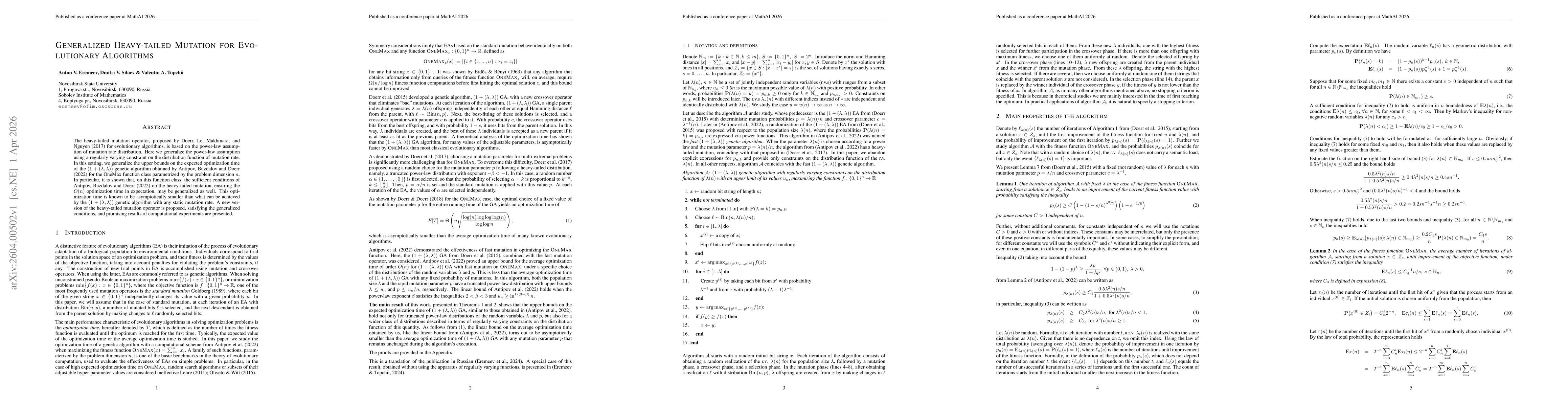 Thumbnail for Generalized Heavy-tailed Mutation for Evolutionary Algorithms