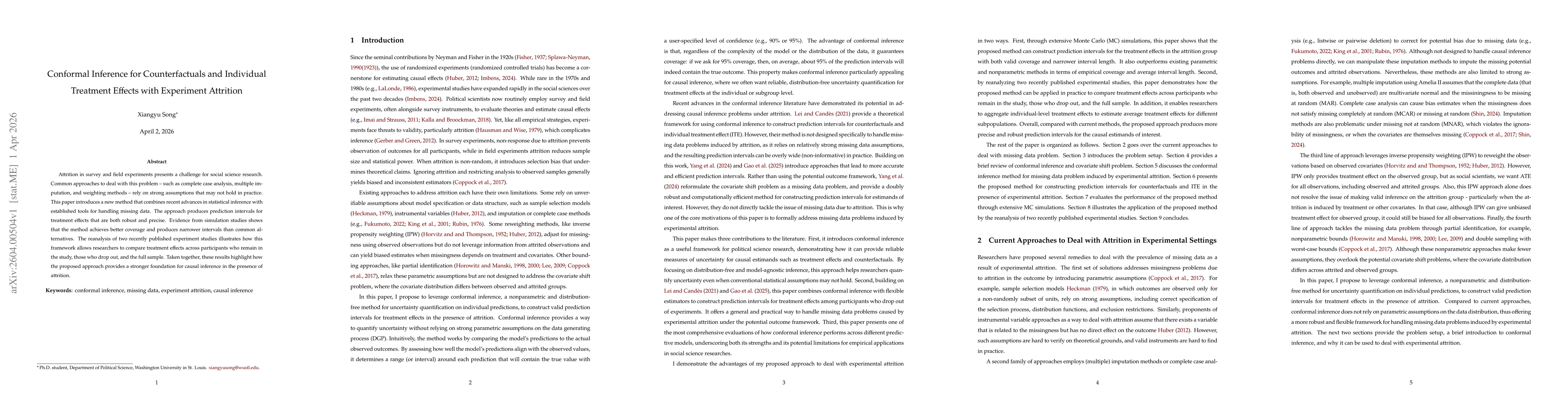 Thumbnail for Conformal Inference for Counterfactuals and Individual Treatment Effects with Experiment Attrition